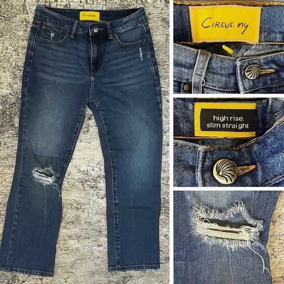 CIRCUS NY Womens Jeans Size 27 High Rise Slim Straight Distressed Blue Denim - Picture 1 of 9